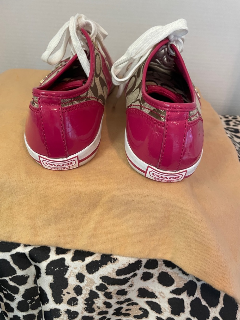 Coach Monogram Low-Top Sneakers with Pink Trim - Picture 5 of 11